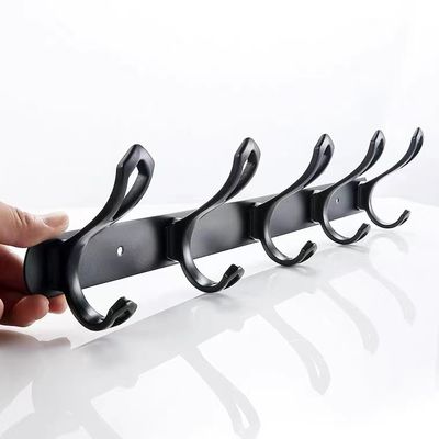 Matt Black Stainless Steel Robe Hooks , Baking Paint Wall Mounted Entryway Coat Rack
