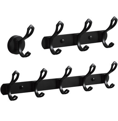Matt Black Stainless Steel Robe Hooks , Baking Paint Wall Mounted Entryway Coat Rack