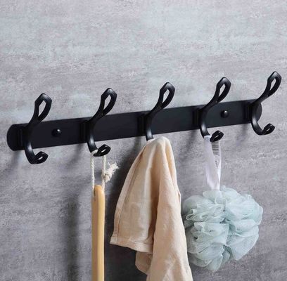 Matt Black Stainless Steel Robe Hooks , Baking Paint Wall Mounted Entryway Coat Rack