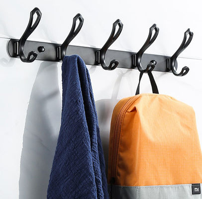 Matt Black Stainless Steel Robe Hooks , Baking Paint Wall Mounted Entryway Coat Rack