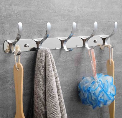 Modern Stainless Steel Robe Hooks , 8 Hook Wall Mounted Coat Rack For Entryway