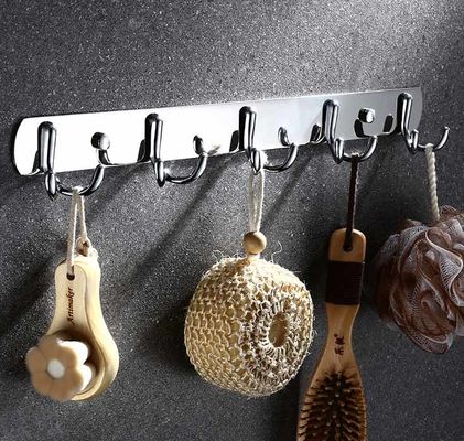 Mirror Chrome Silver Stainless Steel Hat And Coat Hooks Wall Mounted With 8 Hooks