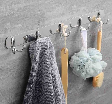 Mirror Chrome Silver Stainless Steel Hat And Coat Hooks Wall Mounted With 8 Hooks
