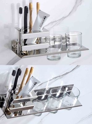 Multifunctional Wall Mounted Bathroom Shelf , Stainless Steel Toothbrush Holder OEM