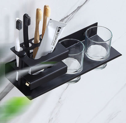 Multifunctional Wall Mounted Toothbrush Holder Matte Black Color ODM