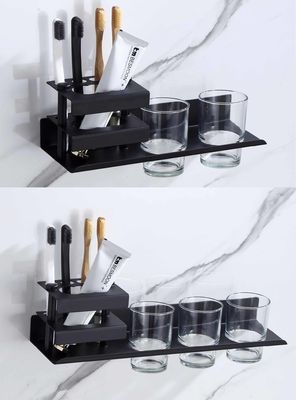 Multifunctional Wall Mounted Toothbrush Holder Matte Black Color ODM