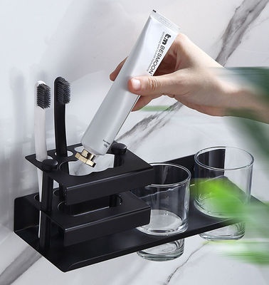 Multifunctional Wall Mounted Toothbrush Holder Matte Black Color ODM