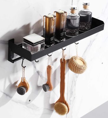 5 Hooks Wall Mounted Kitchen Shelf Space Saving Matte Black Color