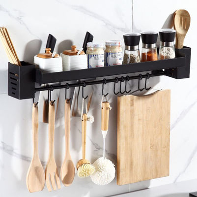 5 Hooks Wall Mounted Kitchen Shelf Space Saving Matte Black Color