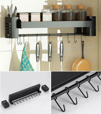 5 Hooks Wall Mounted Kitchen Shelf Space Saving Matte Black Color