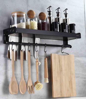 Matte Black Wall Mounted Utensil Holder , SUS304 Spice Shelf Organizer