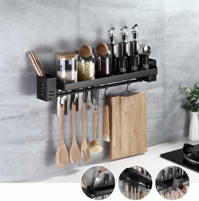 Matte Black Wall Mounted Utensil Holder , SUS304 Spice Shelf Organizer