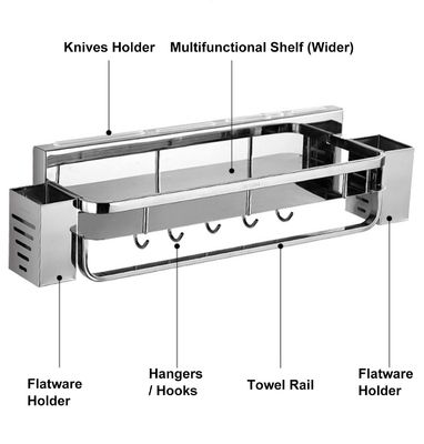 OEM ODM Wall Mounted Kitchen Shelf With Mirror Polished Stainless Steel 304 Material