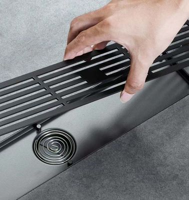 Matte Silver Stainless Steel Linear Shower Drain With Removable Pattern Grate