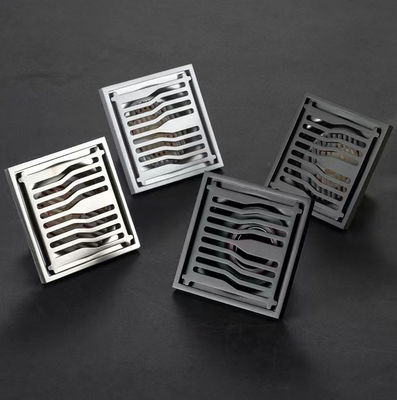 Square Bathroom Shower Floor Drain With Matte Grey Brush Nickel Color