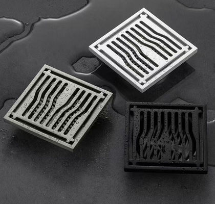 Square Bathroom Shower Floor Drain With Matte Grey Brush Nickel Color