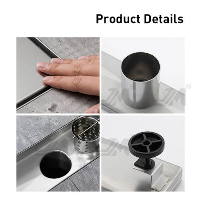 Brushed Silver Stainless Steel Shower Channel Drain With Tile Insert Grate