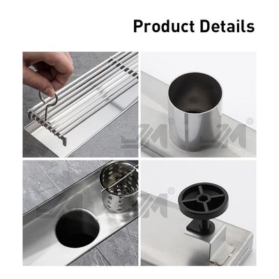 24 Inches Linear Shower Floor Drain With Removable Bars Pattern Grate