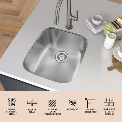 22 Gauge SUS304 Stainless Steel Kitchen Sink Single Bowl With Strainer Sewer Pipe
