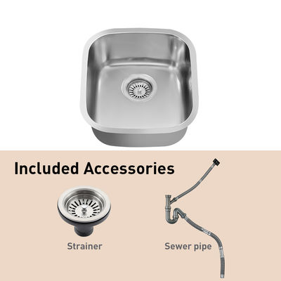 22 Gauge SUS304 Stainless Steel Kitchen Sink Single Bowl With Strainer Sewer Pipe