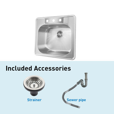 Top Mount SUS304 Single Bowl Drop In Kitchen Sink 20 Gauge With Satin Polished Finish