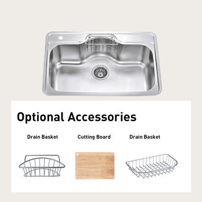 0.9mm Thick Top Mount Kitchen Sink , 20 Gauge Stainless Steel Single Basin