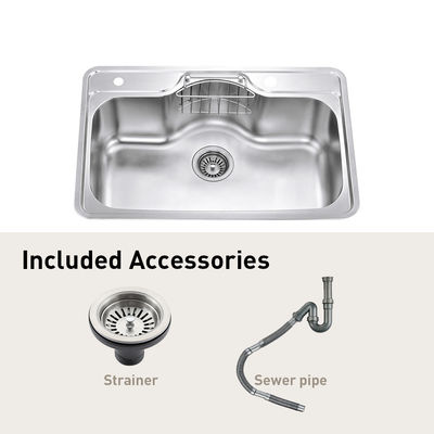 0.9mm Thick Top Mount Kitchen Sink , 20 Gauge Stainless Steel Single Basin