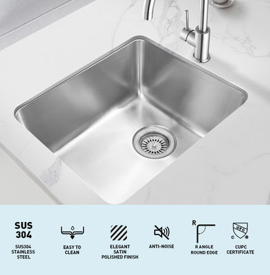 Undermount Brushed Stainless Steel Kitchen Sink Sound Dampening 14.8 X 17.2 Inch