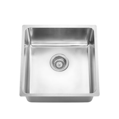 Square Undercounter Kitchen Sink , Brushed Silver 18 Gauge Single Bowl Kitchen Sink