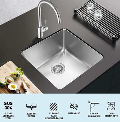 Square Undercounter Kitchen Sink , Brushed Silver 18 Gauge Single Bowl Kitchen Sink