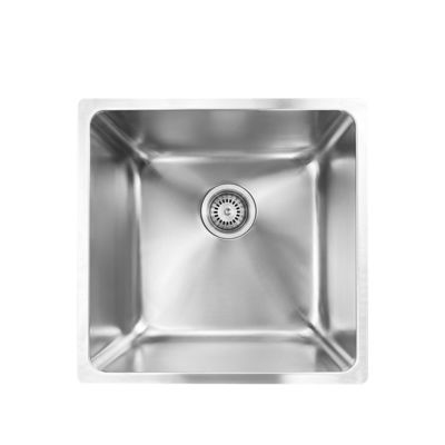 Square Undercounter Kitchen Sink , Brushed Silver 18 Gauge Single Bowl Kitchen Sink