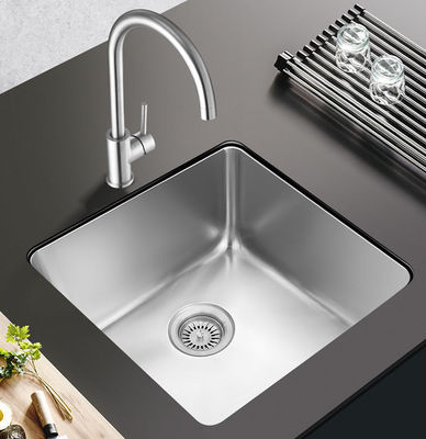 Square Undercounter Kitchen Sink , Brushed Silver 18 Gauge Single Bowl Kitchen Sink