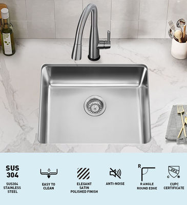 Undermount Stainless Steel 304 Kitchen Sink Single Bowl With Drainer And Sewer Pipe