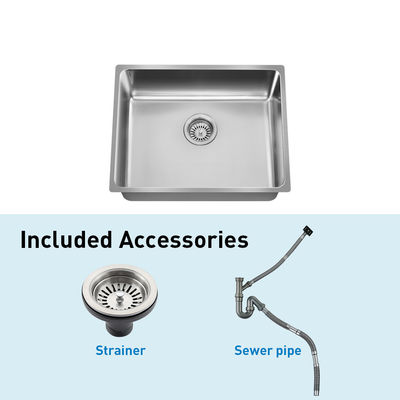Undermount Stainless Steel 304 Kitchen Sink Single Bowl With Drainer And Sewer Pipe