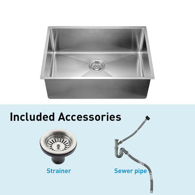 18 Gauge Workstation Stainless Steel Kitchen Sink With Strainer Silver Brushed Finish