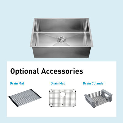 18 Gauge Workstation Stainless Steel Kitchen Sink With Strainer Silver Brushed Finish