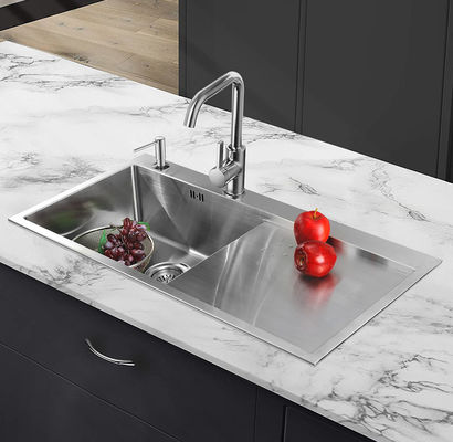 Modern SS 304 Kitchen Sink , Single Basin Stainless Steel Sink With Silver Brushed Finish