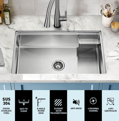 Rectangular 33 Inch Stainless Steel Kitchen Sink With Satin Polished Finish