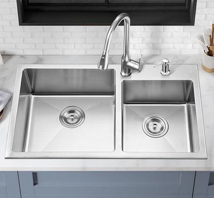 Modern Stainless Steel Kitchen Sink Double Bowl 18 Gauge For Laundry Room OEM