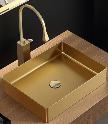 Rectangular Stainless Steel Vessel Sinks Luxury Style With Nano Plating PVD Brushed
