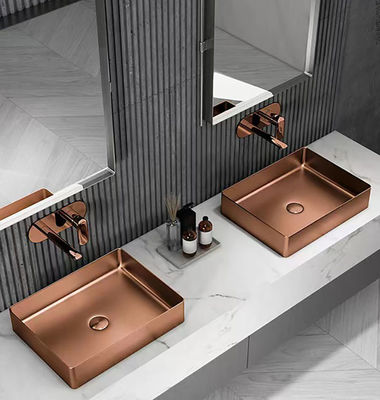 Rectangular Stainless Steel Vessel Sinks Luxury Style With Nano Plating PVD Brushed
