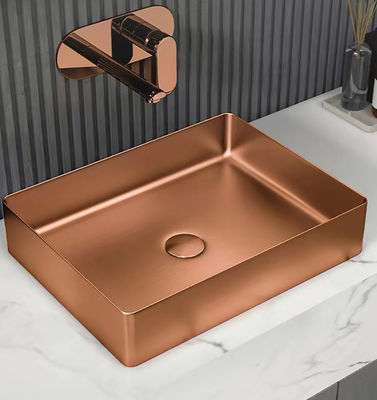 Rectangular Stainless Steel Vessel Sinks Luxury Style With Nano Plating PVD Brushed