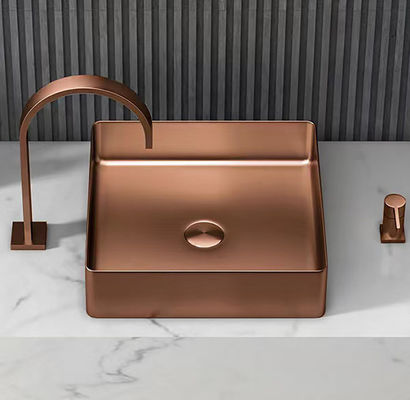 Square 304 Stainless Steel Above Counter Sink With Pop Up Drain Brushed Rose Gold Color