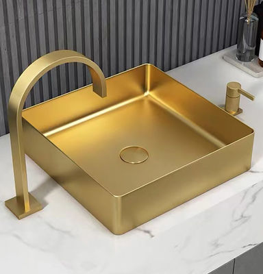 Square 304 Stainless Steel Above Counter Sink With Pop Up Drain Brushed Rose Gold Color