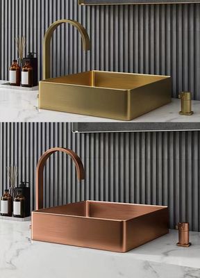 Square 304 Stainless Steel Above Counter Sink With Pop Up Drain Brushed Rose Gold Color