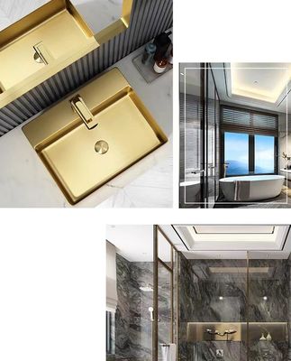 Brushed Gold Countertop Stainless Steel Vessel Sinks With Faucet Hole