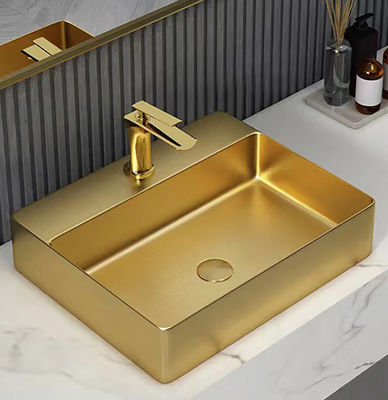 Brushed Gold Countertop Stainless Steel Vessel Sinks With Faucet Hole