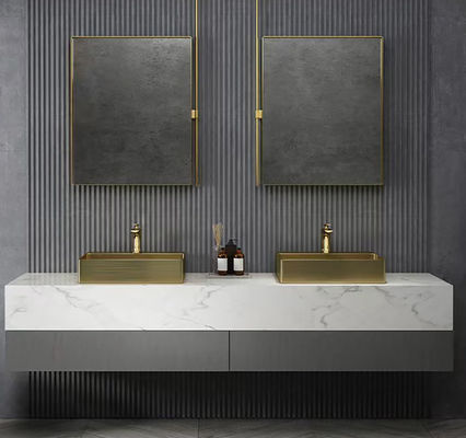 Brushed Gold Countertop Stainless Steel Vessel Sinks With Faucet Hole