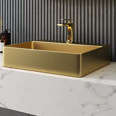 Brushed Gold Countertop Stainless Steel Vessel Sinks With Faucet Hole