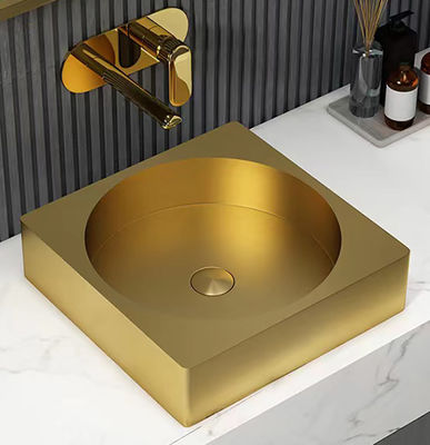 16x16" Gold Square Stainless Steel Vessel Sinks With PVD Nano Tech Coating